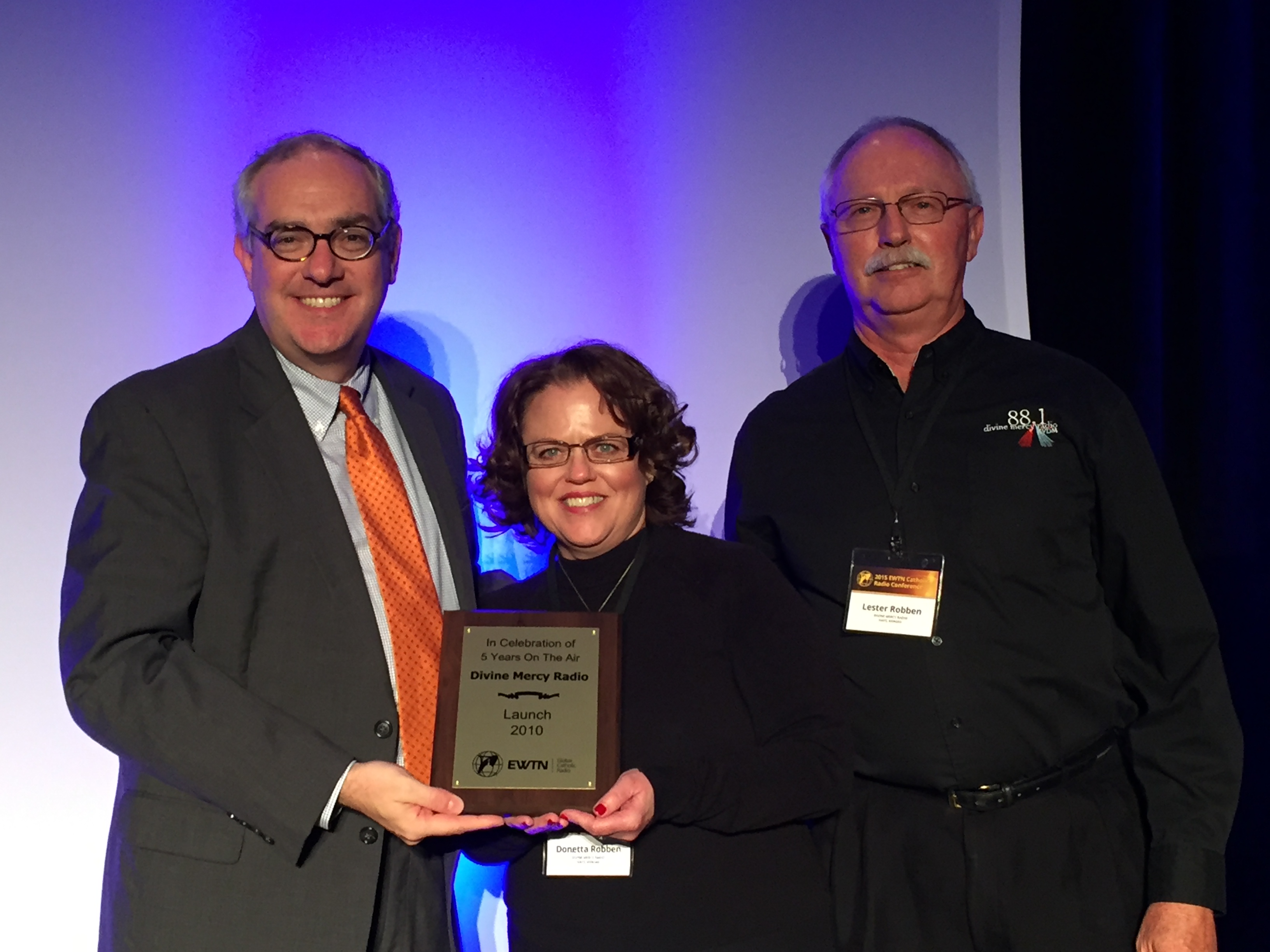 Michael Warsaw, Donetta and Lester Robben, Divine Mercy Radio 5 Year Anniversary Award